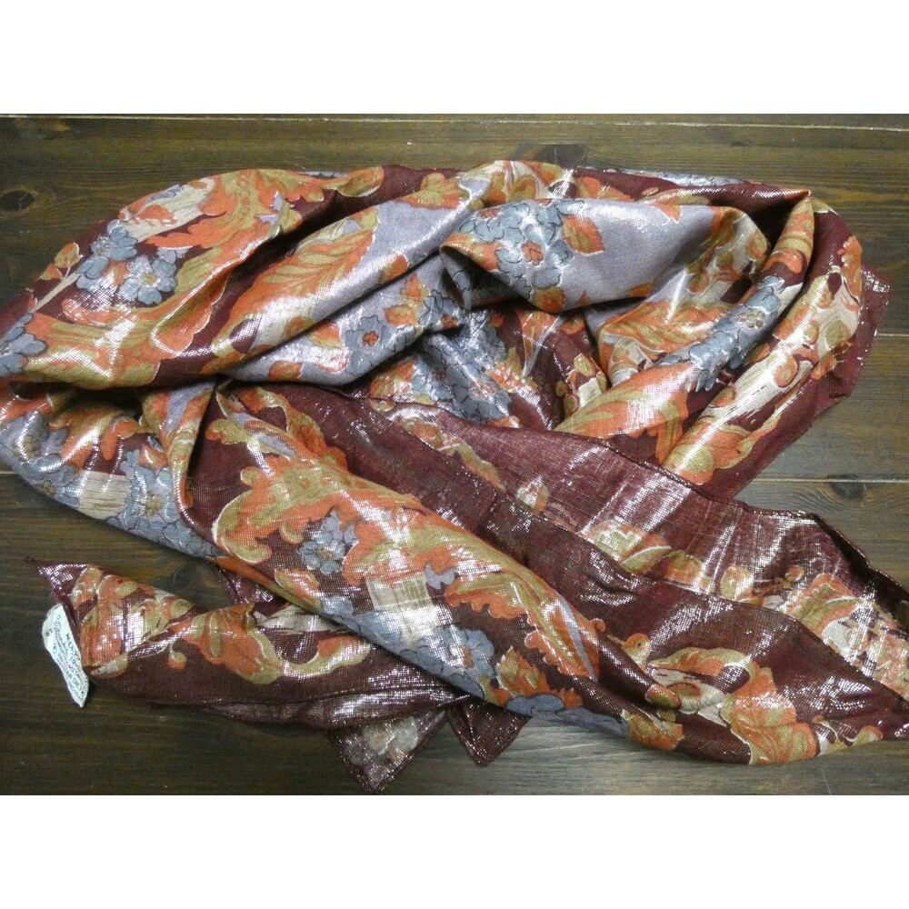 VTG Oscar de la Renta Accessory St Metallic Woven Floral Scarf Multicolor 44"